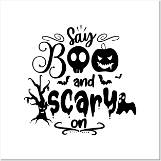 halloween design say boo and scary on text art Posters and Art